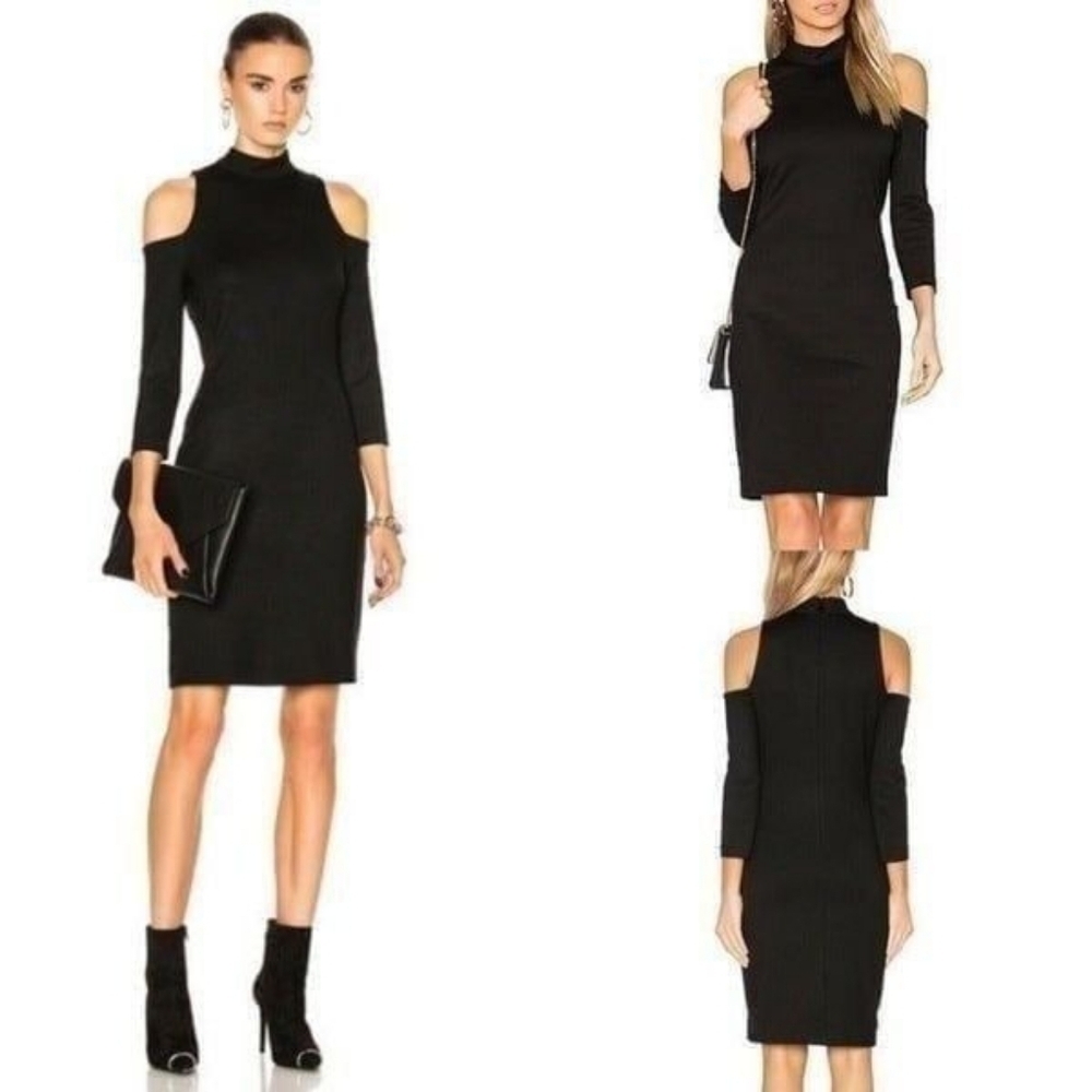L'agence Nico Cold Shoulder Ponte jersey knee length bodycon Dress Black
